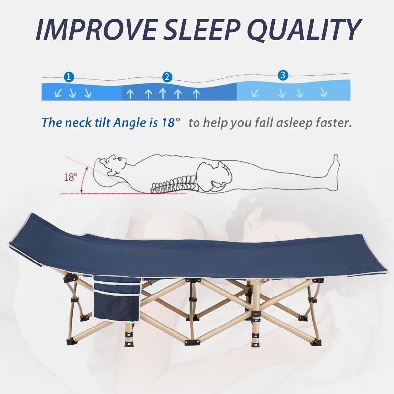Photo 1 of Folding Camping Cot for Sleeping, Portable Cots for Adults, Heavy Duty Cot Bed 550LBS(Max Load), Extra Wider Cots with Large Pocket for Outdoor, Office, Beach