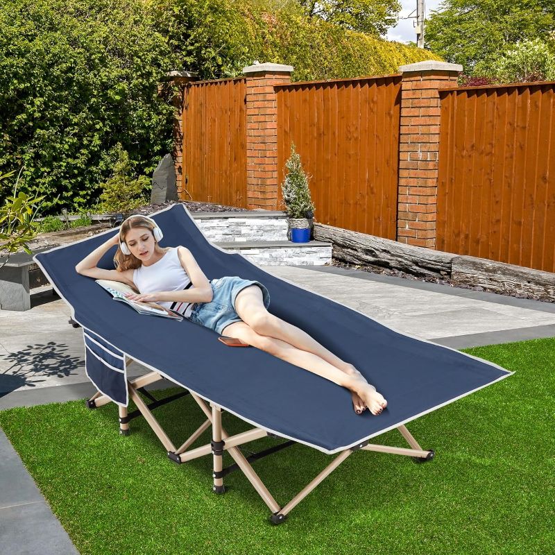 Photo 1 of Folding Camping Cot for Sleeping, Portable Cots for Adults, Heavy Duty Cot Bed 550LBS(Max Load), Extra Wider Cots with Large Pocket for Outdoor, Office, Beach