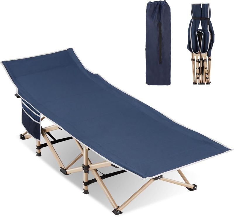 Photo 1 of Folding Camping Cot for Sleeping, Portable Cots for Adults, Heavy Duty Cot Bed 550LBS(Max Load), Extra Wider Cots with Large Pocket for Outdoor, Office, Beach