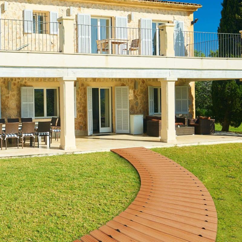 Photo 1 of RELIANCER 6' Wooden Garden Pathway,Outdoor Roll Out Cedar Curved Walkway,Patio Path Decorative Garden Boardwalk Walkways,Weather-Resistant Roll Up Beach Wood Road Floor,Wedding Party Pathways