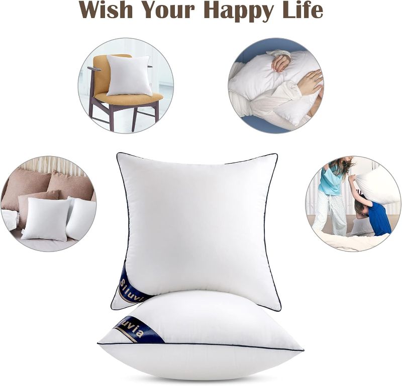 Photo 1 of Siluvia 20"x20" Pillow Inserts Set of 2 Decorative Square Square Throw 20 Pillows with 100% Cotton Cover for Sofa, Couch, and Bed - White