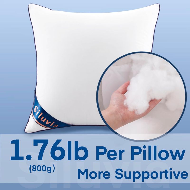 Photo 1 of Siluvia 20"x20" Pillow Inserts Set of 2 Decorative Square Square Throw 20 Pillows with 100% Cotton Cover for Sofa, Couch, and Bed - White