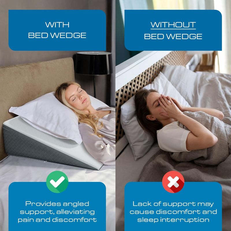 Photo 1 of Kölbs Bed Wedge Pillow for Sleep Apnea, Sleeping Comfort, Relaxing, Acid Reflux, Heartburn and Back Pain Relief. Cushion for Sitting Up in Bed. Memory Foam Top, Chic Jacquard Washable Cover.