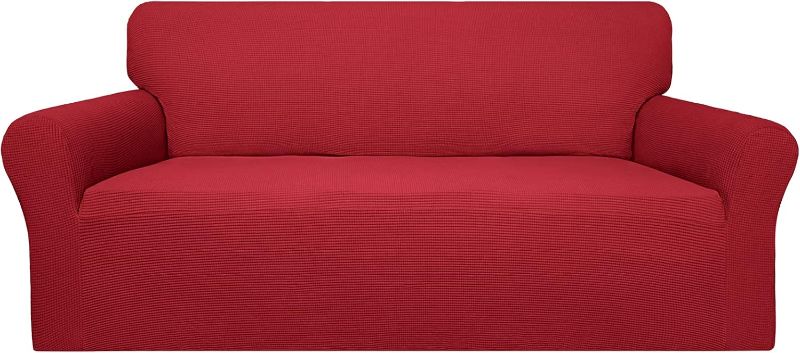 Photo 1 of Easy-Going 100% Waterproof Couch Cover, Dual Waterproof Sofa Cover, Stretch Jacquard Sofa Slipcover, Leakproof Furniture Protector for Kids, Pets, Dog and Cat (Oversized Sofa, Christmas Red)