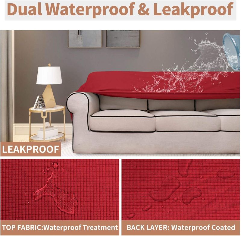 Photo 1 of Easy-Going 100% Waterproof Couch Cover, Dual Waterproof Sofa Cover, Stretch Jacquard Sofa Slipcover, Leakproof Furniture Protector for Kids, Pets, Dog and Cat (Oversized Sofa, Christmas Red)