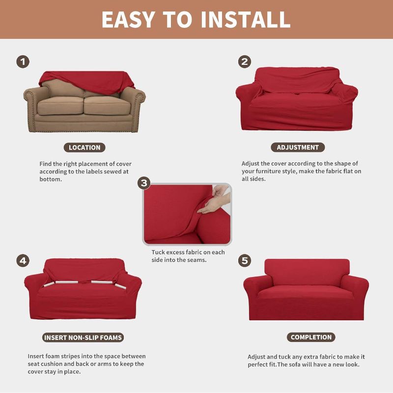 Photo 1 of Easy-Going 100% Waterproof Couch Cover, Dual Waterproof Sofa Cover, Stretch Jacquard Sofa Slipcover, Leakproof Furniture Protector for Kids, Pets, Dog and Cat (Oversized Sofa, Christmas Red)