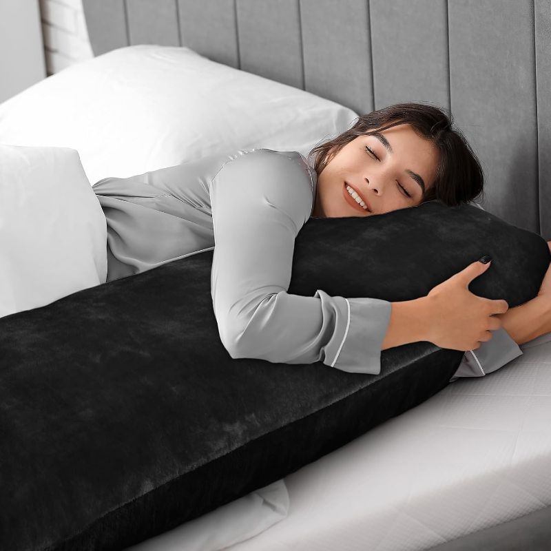 Photo 1 of BEDELITE Body Pillow Cover with Zipper Closure, Super Soft and Cozy Fuzzy Fleece Pillowcase 20 x 54 Inches, Luxury Fluffy Plush Long Body Pillow Pillowcase for All Seasons(Black)