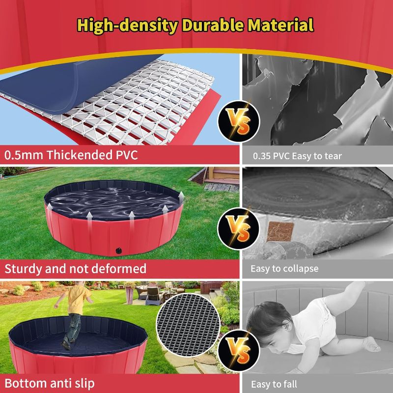 Photo 1 of Foldable Dog Pool, 32" x 8" Kiddie Pool with Hard Plastic, Non-Slip Dog Bath Tub for Outdoor Backyard, Collapsible Dog Swimming Pool for Kids Dogs Pets (Red)