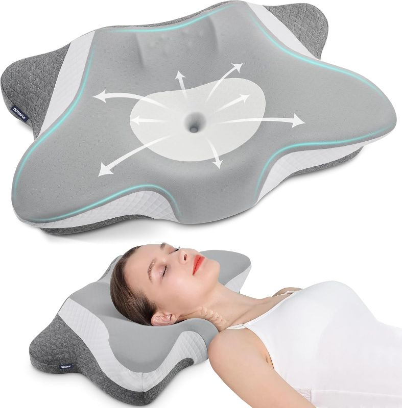 Photo 1 of DONAMA Cervical Neck Pillow for Sleeping, Ergonomic Memory Foam Pillows with Built-in/Removable Small Neck Support Pillow, Contour Bed Pillows for Side Back Stomach Sleepers with Pillowcase Queen Size