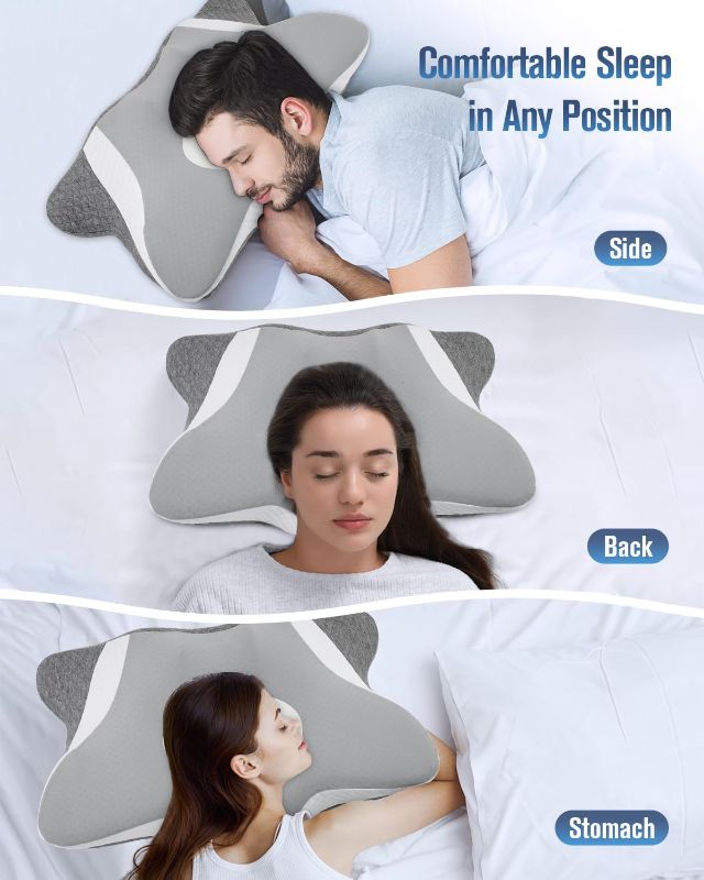 Photo 1 of DONAMA Cervical Neck Pillow for Sleeping, Ergonomic Memory Foam Pillows with Built-in/Removable Small Neck Support Pillow, Contour Bed Pillows for Side Back Stomach Sleepers with Pillowcase Queen Size