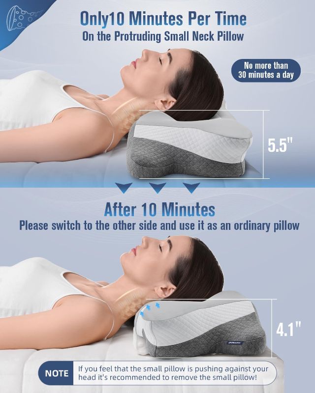 Photo 1 of DONAMA Cervical Neck Pillow for Sleeping, Ergonomic Memory Foam Pillows with Built-in/Removable Small Neck Support Pillow, Contour Bed Pillows for Side Back Stomach Sleepers with Pillowcase Queen Size