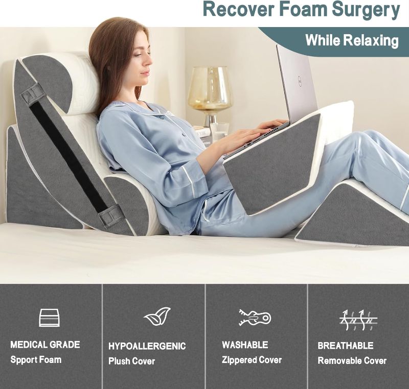 Photo 1 of 6pcs Orthopedic Bed Wedge Pillow Set for Sleeping, Post Surgery Foam for Body, Back and Leg Pain Relief Comfortable & Adjustable Support Pillows-Anti Snoring, Heartburn, Acid Reflux & GERD Sleeping
