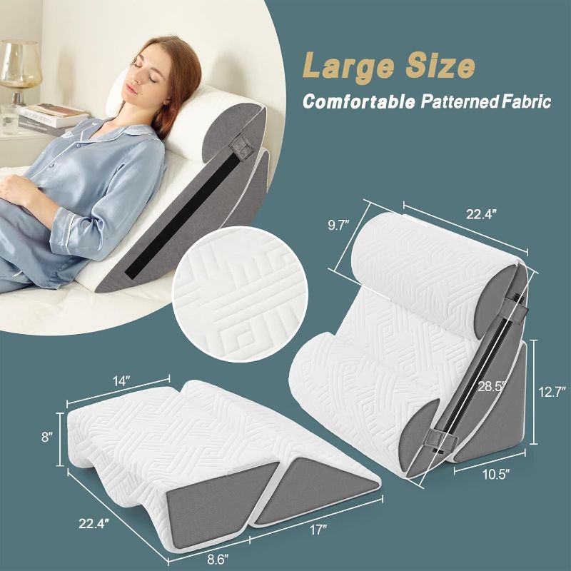 Photo 1 of 6pcs Orthopedic Bed Wedge Pillow Set for Sleeping, Post Surgery Foam for Body, Back and Leg Pain Relief Comfortable & Adjustable Support Pillows-Anti Snoring, Heartburn, Acid Reflux & GERD Sleeping