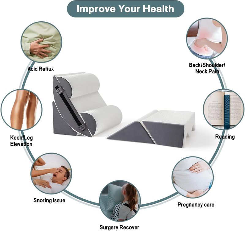 Photo 1 of 6pcs Orthopedic Bed Wedge Pillow Set for Sleeping, Post Surgery Foam for Body, Back and Leg Pain Relief Comfortable & Adjustable Support Pillows-Anti Snoring, Heartburn, Acid Reflux & GERD Sleeping