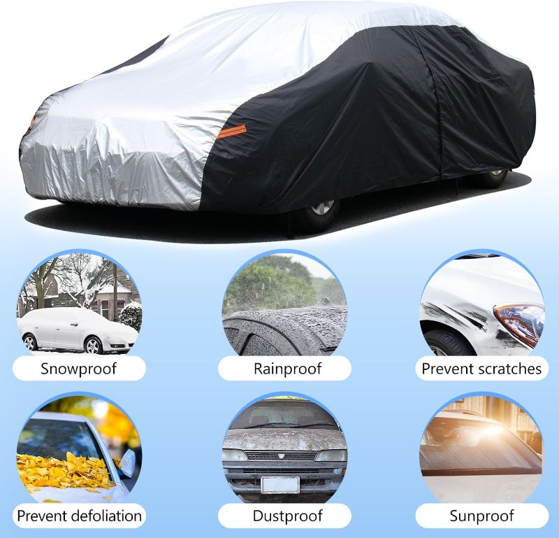 Photo 1 of Car Cover Waterproof All Weather, Outdoor Car Covers for Automobiles with Zipper Door, Hail UV Snow Wind Protection, Car Cover, Fit Sedan-Length (up to 180")