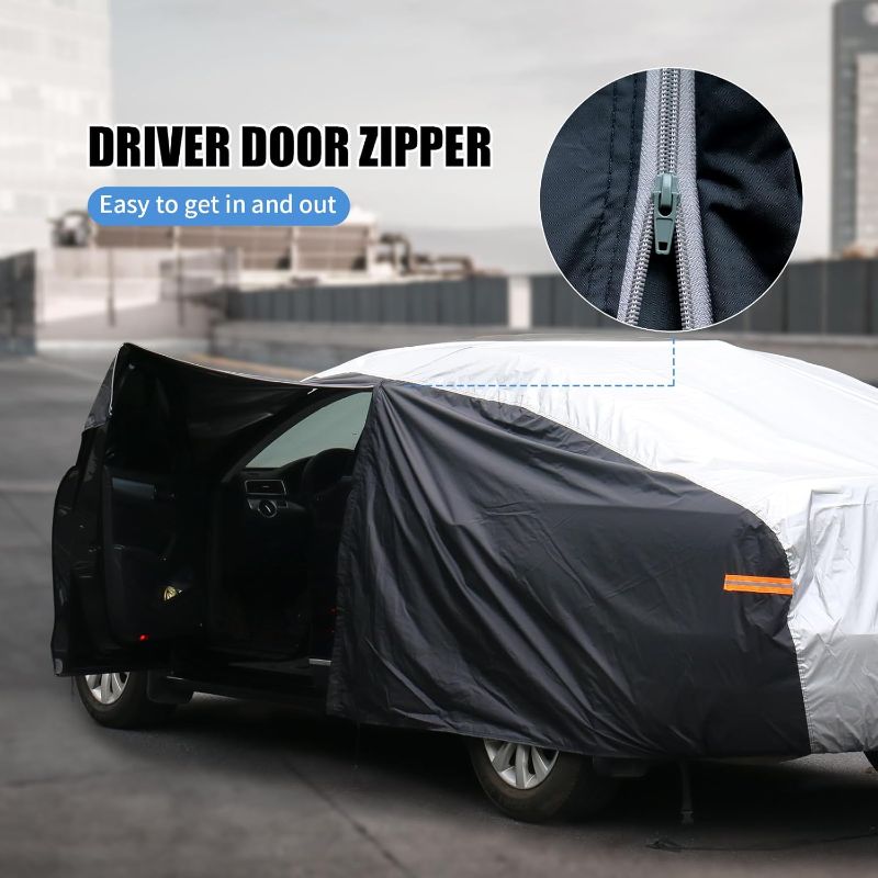 Photo 1 of Car Cover Waterproof All Weather, Outdoor Car Covers for Automobiles with Zipper Door, Hail UV Snow Wind Protection, Car Cover, Fit Sedan-Length (up to 180")
