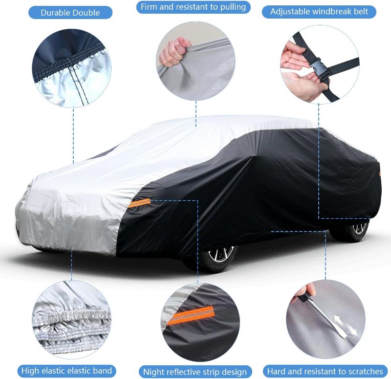 Photo 1 of Car Cover Waterproof All Weather, Outdoor Car Covers for Automobiles with Zipper Door, Hail UV Snow Wind Protection, Car Cover, Fit Sedan-Length (up to 180")