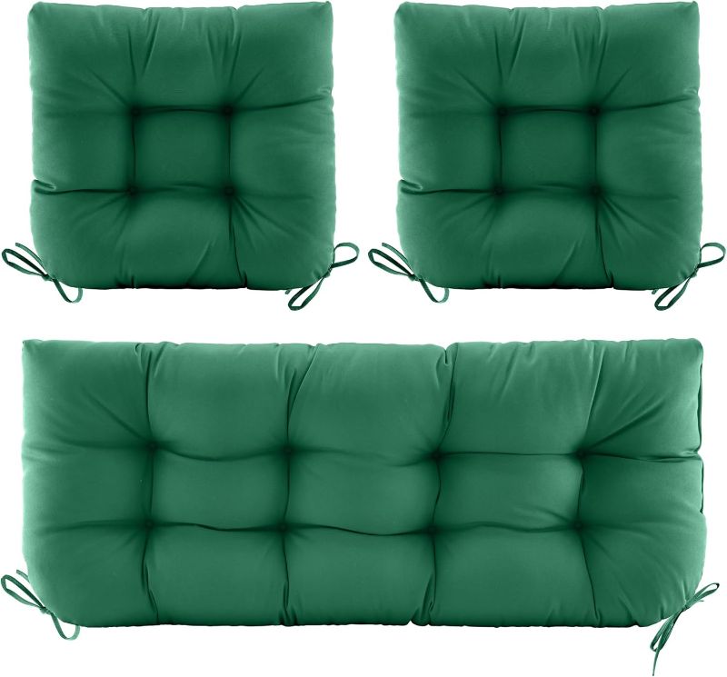 Photo 1 of 3 Pieces Outdoor Chair Cushions Clearance with Ties,44x19x5 Inches,1 Love seat &2 U-Shape Tufted Patio Bench Cushions for Wicker Outdoor Furniture,All Weather,Hunter Green