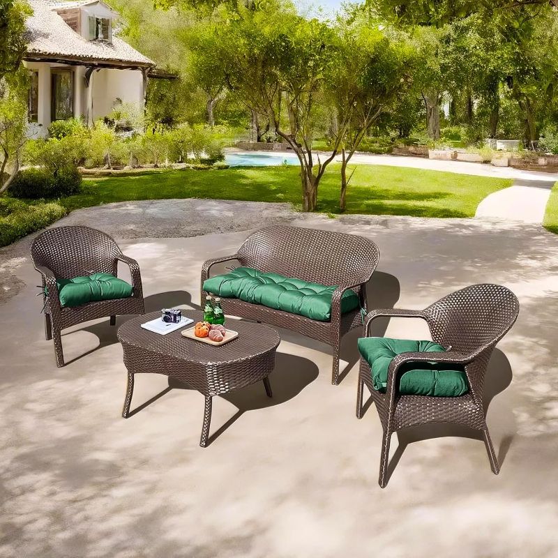 Photo 1 of 3 Pieces Outdoor Chair Cushions Clearance with Ties,44x19x5 Inches,1 Love seat &2 U-Shape Tufted Patio Bench Cushions for Wicker Outdoor Furniture,All Weather,Hunter Green
