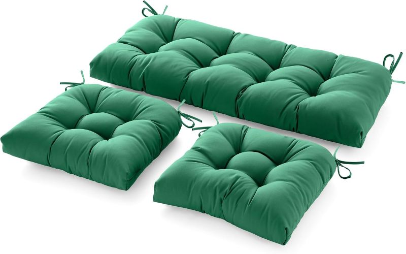 Photo 1 of 3 Pieces Outdoor Chair Cushions Clearance with Ties,44x19x5 Inches,1 Love seat &2 U-Shape Tufted Patio Bench Cushions for Wicker Outdoor Furniture,All Weather,Hunter Green