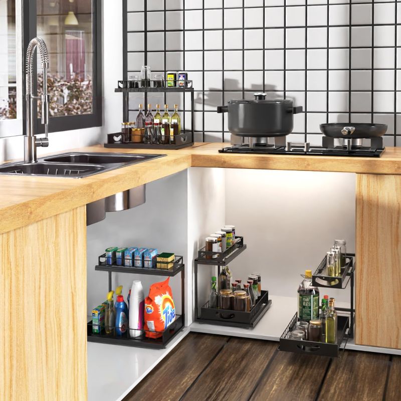 Photo 1 of FILTA 2 Pack Under Sink Organizer, Metal Pull Out Cabinet Organizer, Under Sink Storage for Kitchen Bathroom Cabinet