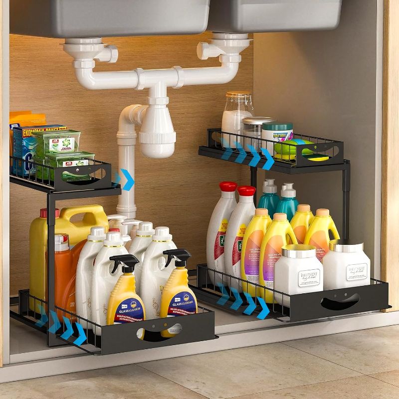 Photo 1 of FILTA 2 Pack Under Sink Organizer, Metal Pull Out Cabinet Organizer, Under Sink Storage for Kitchen Bathroom Cabinet