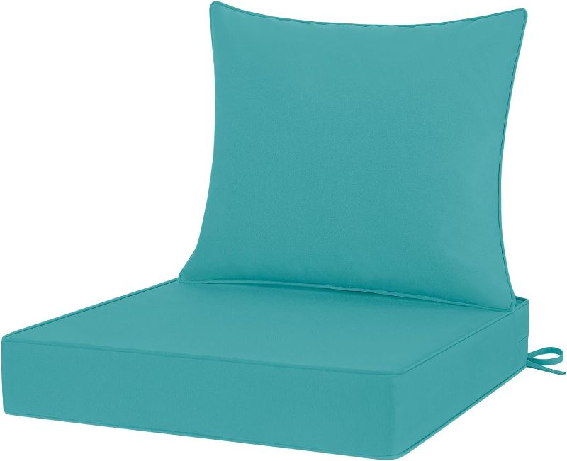 Photo 1 of Outdoor Chair Cushions 24x24, Patio Furniture Cushions with Removable Cover, Outdoor Deep Seat Cushion Set with Ties and Handle, Waterproof Outdoor Cushions for Chair Sofa Couch, Teal