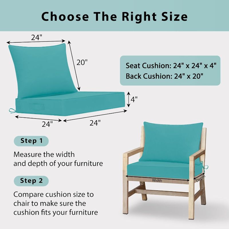 Photo 1 of Outdoor Chair Cushions 24x24, Patio Furniture Cushions with Removable Cover, Outdoor Deep Seat Cushion Set with Ties and Handle, Waterproof Outdoor Cushions for Chair Sofa Couch, Teal