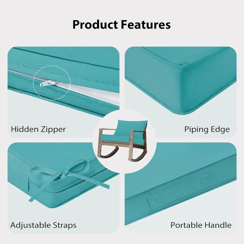 Photo 1 of Outdoor Chair Cushions 24x24, Patio Furniture Cushions with Removable Cover, Outdoor Deep Seat Cushion Set with Ties and Handle, Waterproof Outdoor Cushions for Chair Sofa Couch, Teal