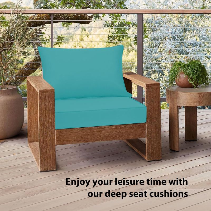 Photo 1 of Outdoor Chair Cushions 24x24, Patio Furniture Cushions with Removable Cover, Outdoor Deep Seat Cushion Set with Ties and Handle, Waterproof Outdoor Cushions for Chair Sofa Couch, Teal