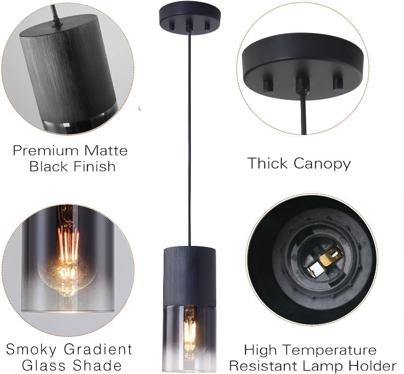 Photo 1 of 3-Pack Black Pendant Light Fixtures, Adjustable Modern Pendant Lights for Kitchen Island, Industrial Glass Pendant Lights for Dining Table Hallway Bedroom Living Room