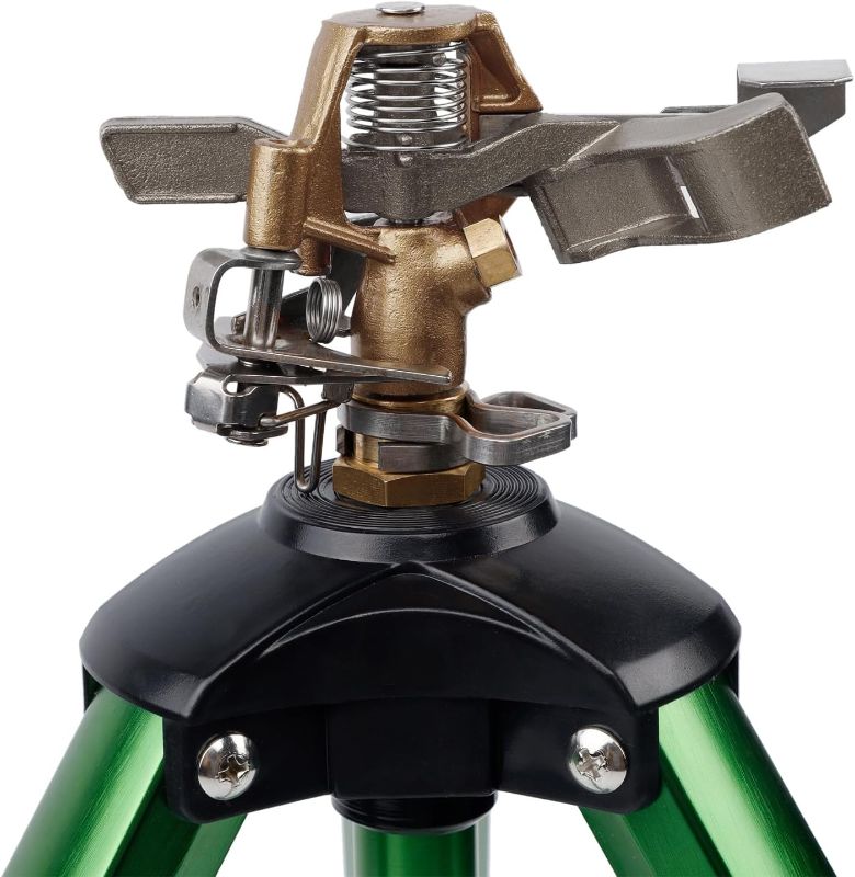 Photo 1 of Biswing Impact Sprinkler Head on Tripod Base, Heavy Duty Lawn Sprinklers, 360 Degree Large Area Irrigation, Brass Sprinkler Nozzle & Solid Alloy Metal Extension Legs Flip Locks, 2 Pack