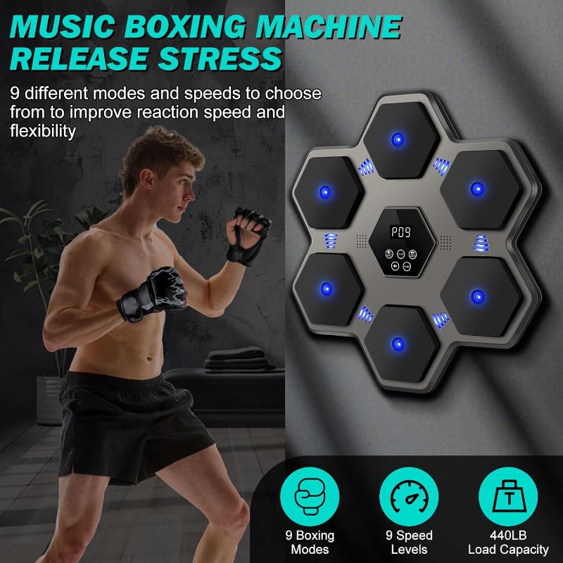 Photo 1 of 2025 New Music Boxing Machine for Adults,Smart Bluetooth Music Punching Machine with Boxing Gloves,Boxing Machine Wall Mounted with Intelligent Display Screen,Boxing Target Workout Equipment for Home