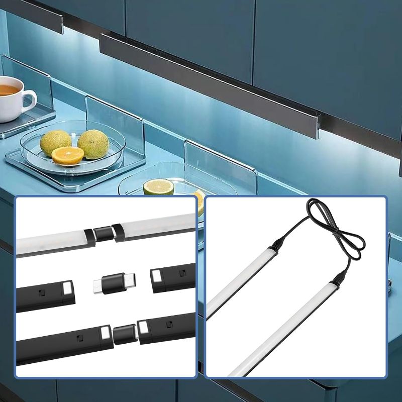 Photo 1 of Black Plug in Under Cabinet Light bar with Motion Sensor, Dimmable, Remote Control,Color and Brightness Adjustable, Magnet LED Strip Lights for Kitchen, Workbench, and Closet 2 PACK