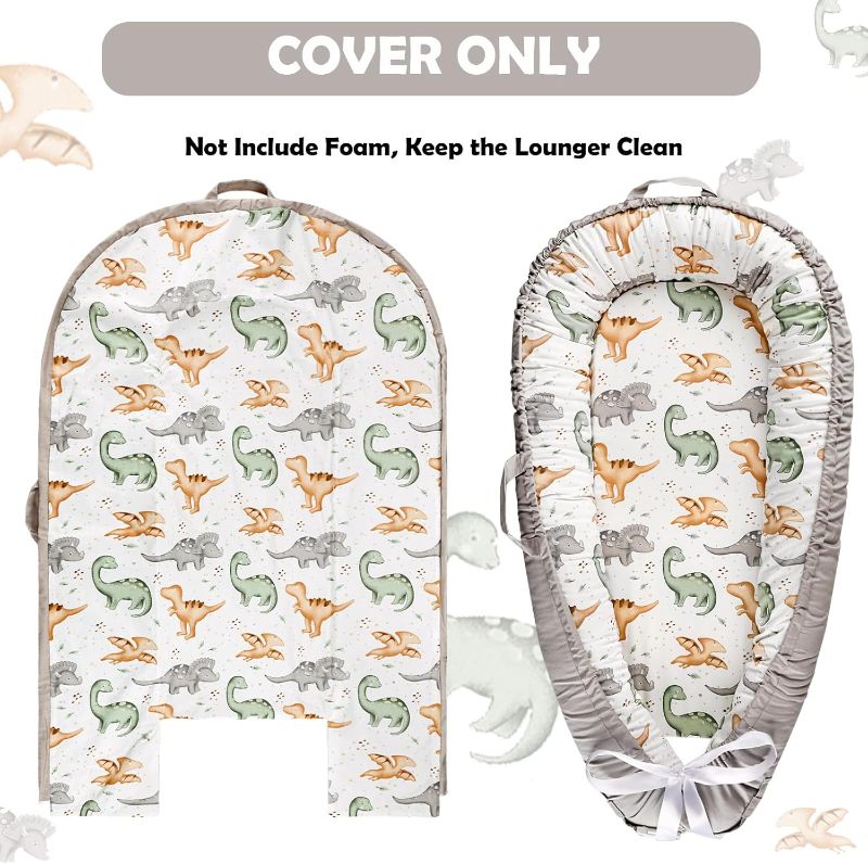 Photo 1 of Hooyax Baby Lounger Cover, 100% Cotton, Reversible, Dinosaur Pattern, Compatible with Most Loungers