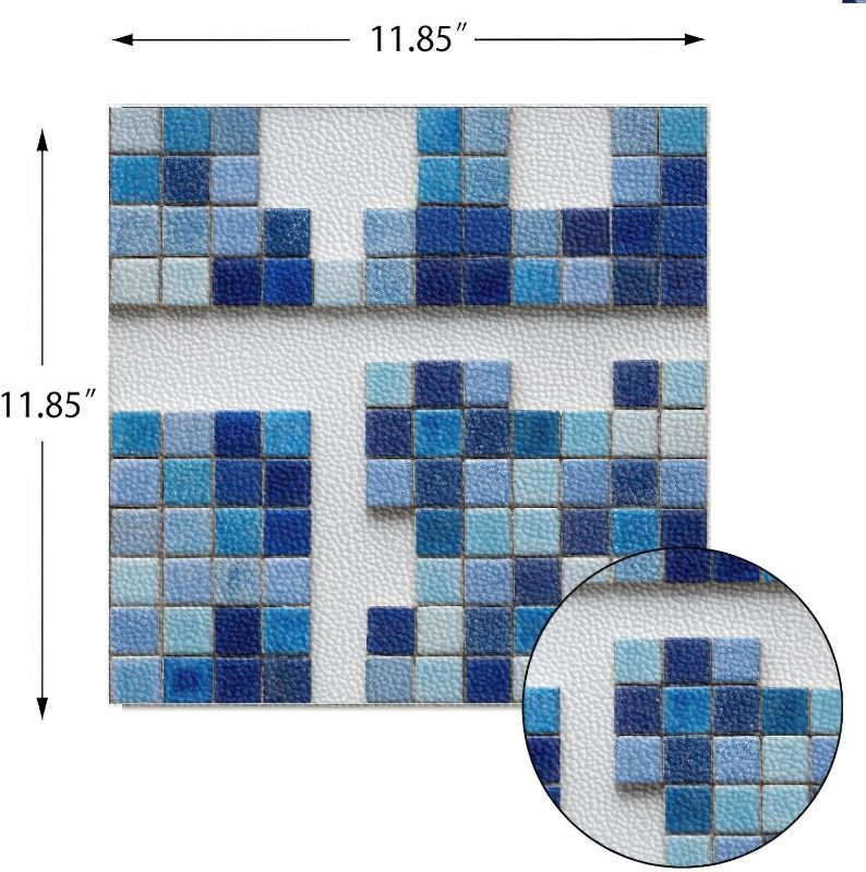 Photo 1 of 10PCS 12x12 Inch Peel and Stick Floor Tiles Self Adhesive Vinyl Flooring Tile Retro Blue Mosaic Removable Decals Bathroom Kitchen Laundry DIY Home Decoration