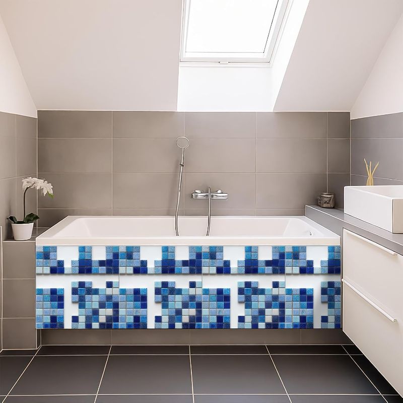 Photo 1 of 10PCS 12x12 Inch Peel and Stick Floor Tiles Self Adhesive Vinyl Flooring Tile Retro Blue Mosaic Removable Decals Bathroom Kitchen Laundry DIY Home Decoration