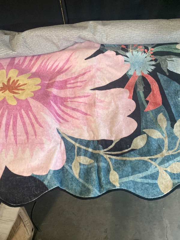 Photo 1 of Floral 5x7 Boho Area Rugs for Living Room,Flower Black Washable Rug for Bedroom,Non Slip Scalloped Insect Botanical Indoor Throw Carpet for Dining Room Kitchen Office Entryway (Black,5 x 7)
