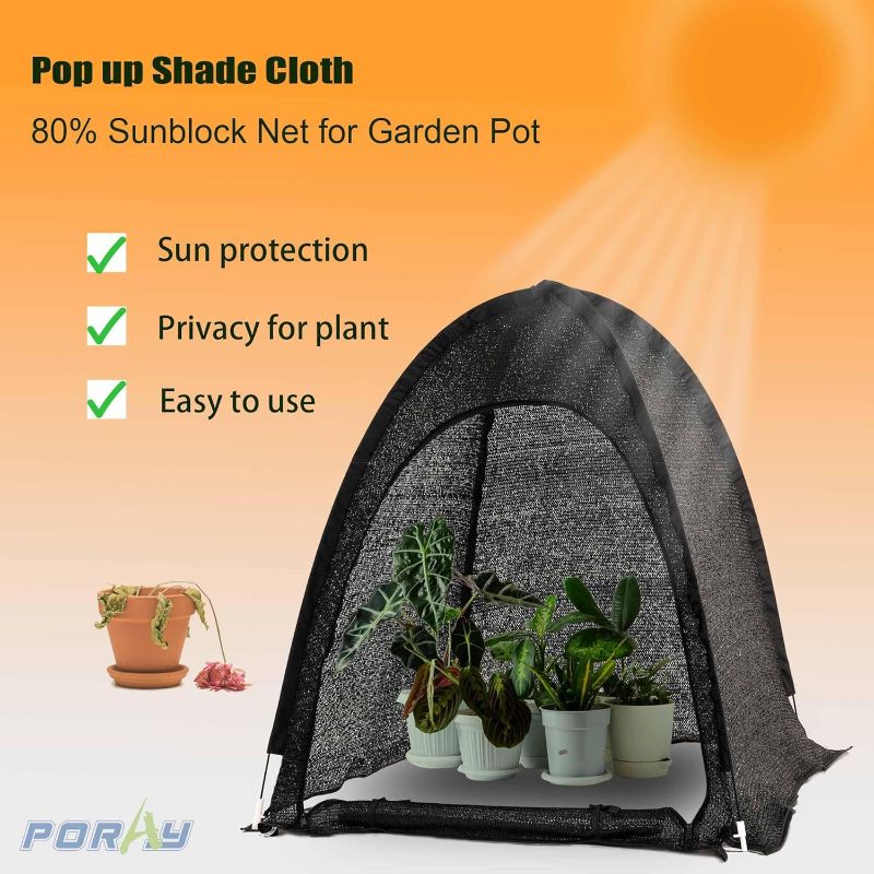 Photo 1 of Porayhut Pop up Sunshade Cloth Pack of 2,Easy Open Crop Shade Net 36''*36''*39''UV Resisitant Plant 80% Sunblock Net for Mini Flower Pot with Stakes