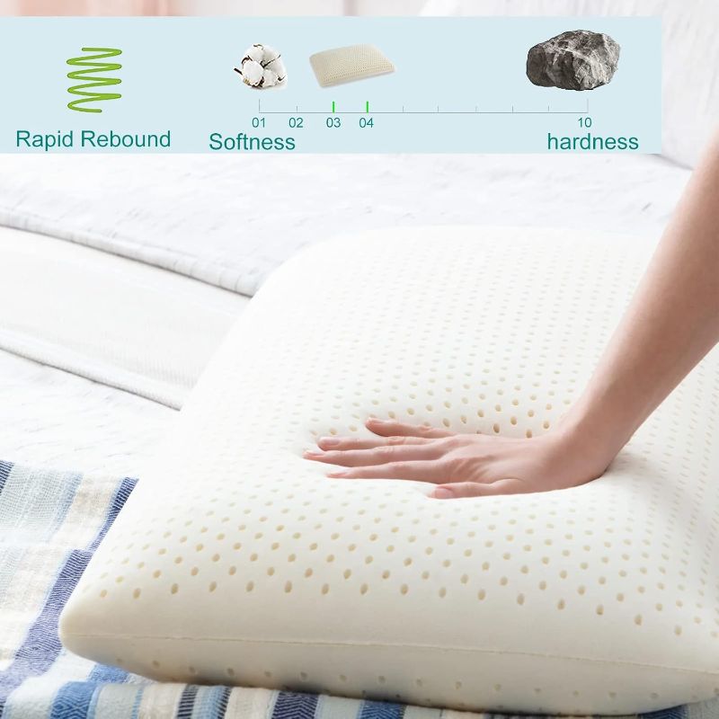 Photo 1 of Talalay Natural Latex Pillow Sleeping Bed Pillow, Medium Firmness Latex Pillow for Side, Back, and Stomach Sleepers, Removable Breathable Cotton Cover (Queen Size)