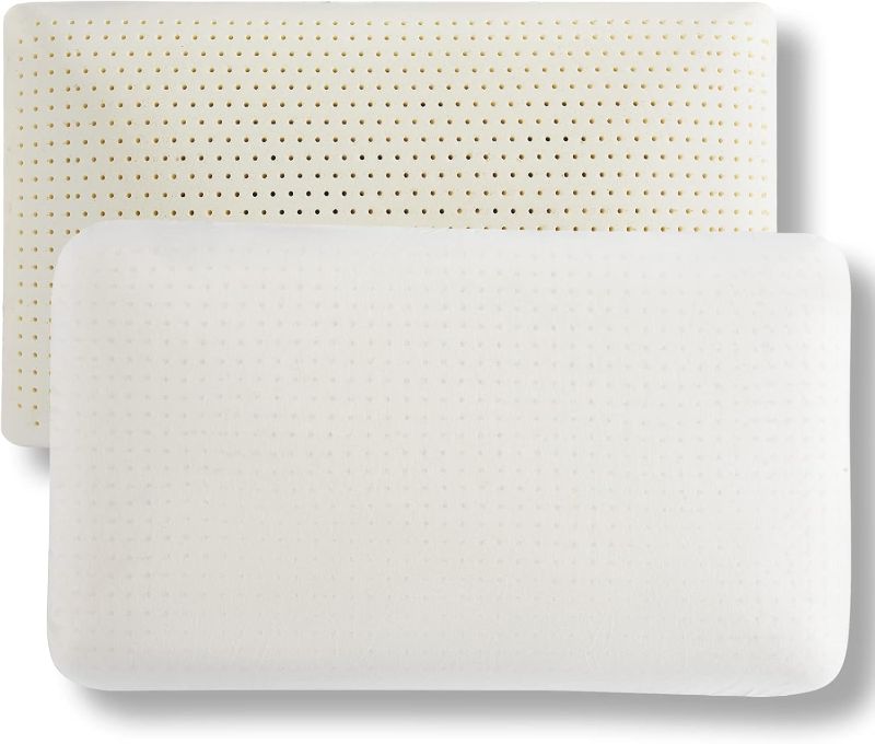 Photo 1 of Talalay Natural Latex Pillow Sleeping Bed Pillow, Medium Firmness Latex Pillow for Side, Back, and Stomach Sleepers, Removable Breathable Cotton Cover (Queen Size)