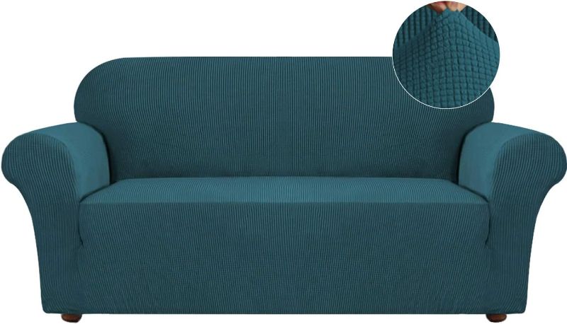 Photo 1 of Turquoize Stretch Sofa Slipcover Couch Cover Sofa Covers for 3 Cushion Couch 1 Piece Sofa Slipcover for Living Room with Jacquard Fabric and Elastic Bottom Pet Furniture Protector (Sofa, Deep Teal)