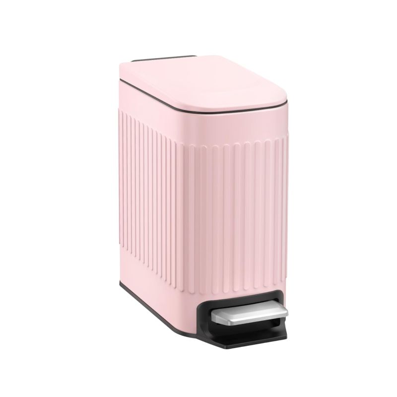 Photo 1 of TrashAid Pink Bathroom Trash Can, 1.6 Gallon Stainless Steel Small Garbage Can with Lid, Step Pedal, Cute Wastebasket for Bathroom, Office, Bedroom, RV, Pink