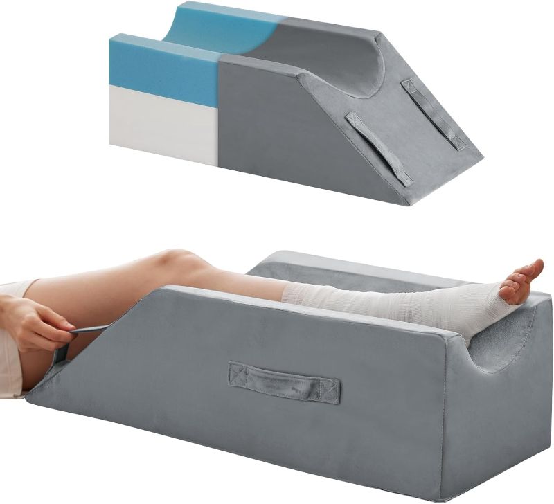 Photo 1 of Leg Pillow Elevation Blood Circulation, Wedge Pillow for Legs Swelling, Knee Pillow Wedge Post Surgery, Leg Elevation Pillows for After Surgery, Memory Foam Foot Leg Elevating Pillow, Grey