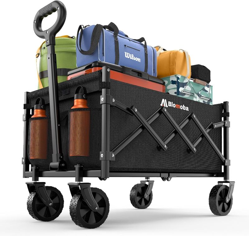 Photo 1 of Collapsible Wagon with Wheels, 220 lbs Wagons Carts Foldable Wagon Cart with Flexible Handle, Lightweight Portable Folding Utility Grocery Shopping Cart for Grocery Sports Garden Camping