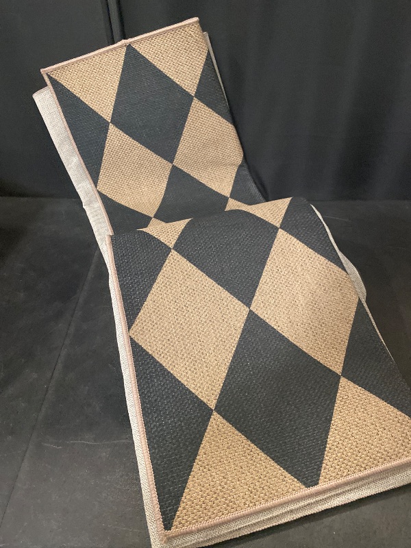 Photo 1 of  Checkered Area Rug, 3x5 Indoor Outdoor Entryway Rug Washable Black Modern Diamond Kitchen Rugs, Non-Slip Neutral Farmhouse Throw Carpet for Living Room Patio Kids Room