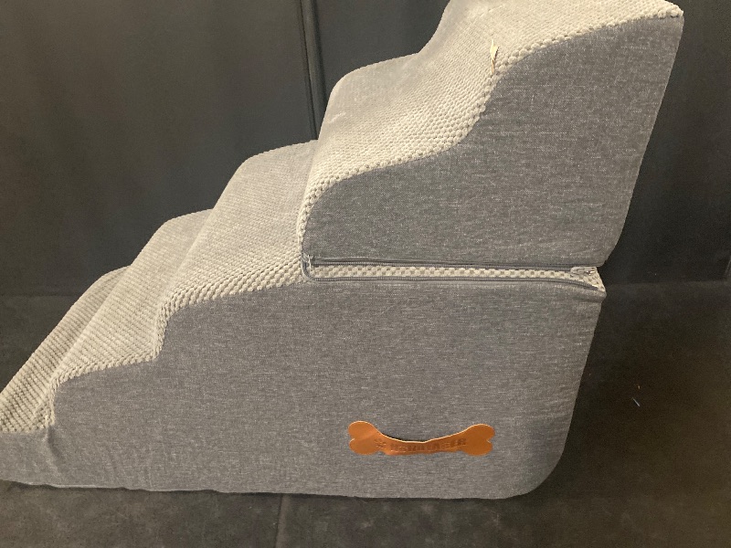 Photo 1 of Wide Dog Stairs with Tunnel, Foam Detachable Large Dog Step for Small Pet, Puppy or Cats, Medium Pet Ramp for High Bed, Couch, Sofa or Car, 19.7x33x22.4 inch, 5 Step, Grey