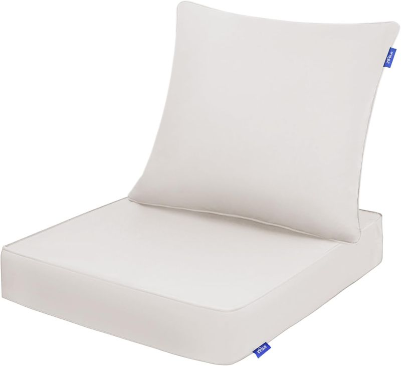 Photo 1 of Deep Seat Cushions, Outdoor Cushions, Patio Furniture Cushions, Deep Seat & Back Cushion Patio Cushions with Rmoveable Cover for Backyard Couch Sofa Fade Resistant (24x24x4 in, Beige)