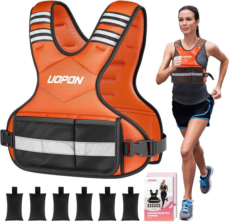 Photo 1 of Adjustable Weighted Vest for Women, 6-12 Lbs Rucking Vest with 6 Ironsand Weights, Great Weighted Vest with Plus Pockets & Reflective Strips for Running, Walking, Workout and Strength Training