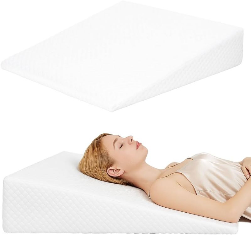 Photo 1 of Wedge Pillow, Bed Wedge Pillows for Sleeping, Snoring, Back Support, After Surgery, Foam Triangle Pillow, Removable Washable Cover (White, 7.5in)